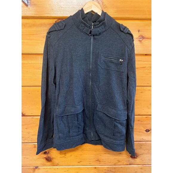 Men's INC INTERNATIONAL CONCEPTS Charcoal Cotton Gray Zip-up Utility Cardigan - Picture 1 of 6